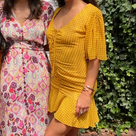 C/MEO Collective Yellow Patterned Mini Dress - XXS fits XS Ruffle Summer - Picture 9 of 9